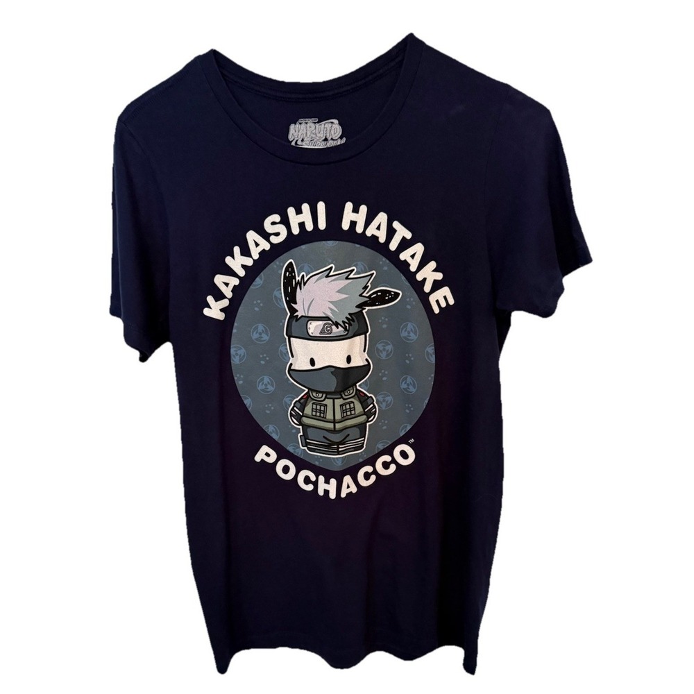 Naruto Shippuden x Hello Kitty Kakashi Hatake Pochacco T-Shirt Medium Navy Blue